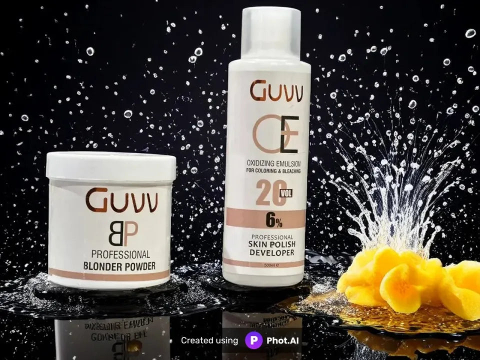 GUVV Professional Blonder Powder + Oxidizing Emulsion 20 Vol (6%) Skin Polish Developer – for face