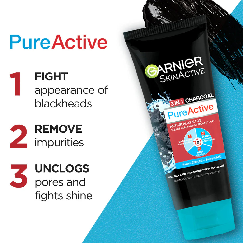 GARNIER PURE ACTIVE 3IN1 CHARCOAL FACEWASH-100ML