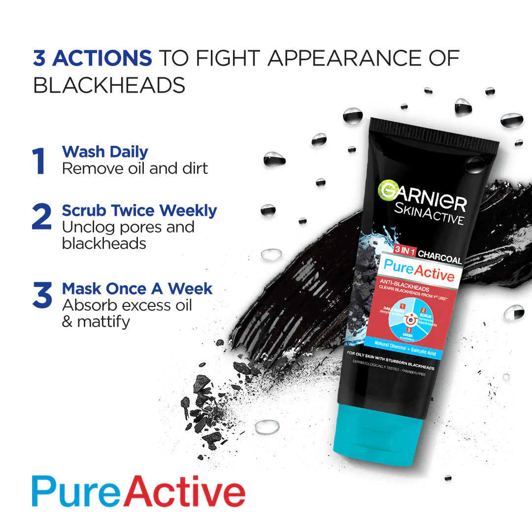 GARNIER PURE ACTIVE 3IN1CHRCOAL FACEWASH-50ML