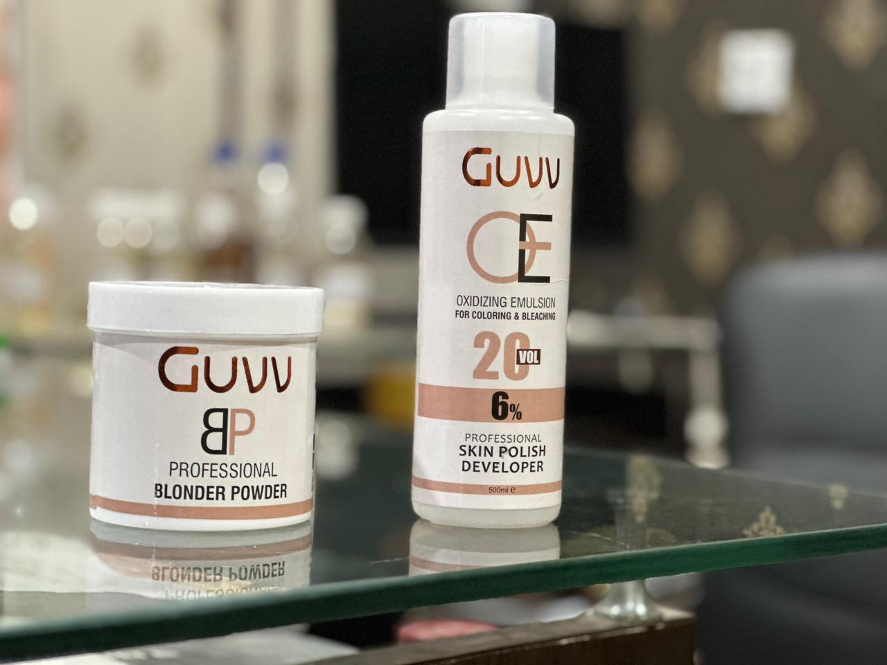 GUVV Professional Blonder Powder + Oxidizing Emulsion 20 Vol (6%) Skin Polish Developer – for face