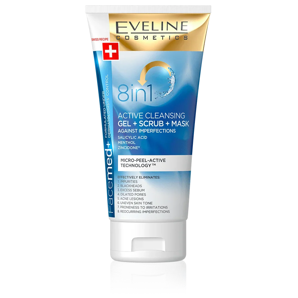 EVELINE Facemed+ 8in1 Active Cleansing Gel + Scrub + Mask 150ML