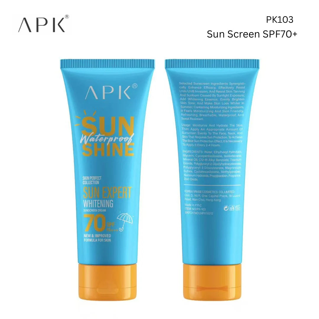 APK Sun Screen SPF 70 with New Formula - Waterproof Protection