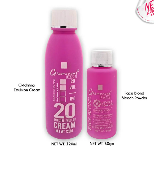 GLAMOROUS FACE OXIDIZING EMULSION CREAM 20 VOL WITH FACE  BLONDE BLEACH POWDER