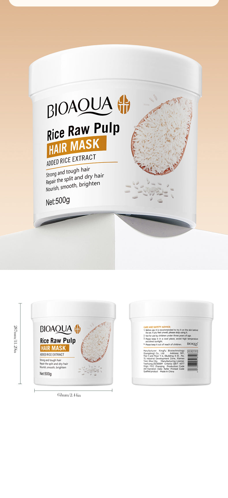 BIOAQUA RICE RAW PULP HAIR MASK 500G