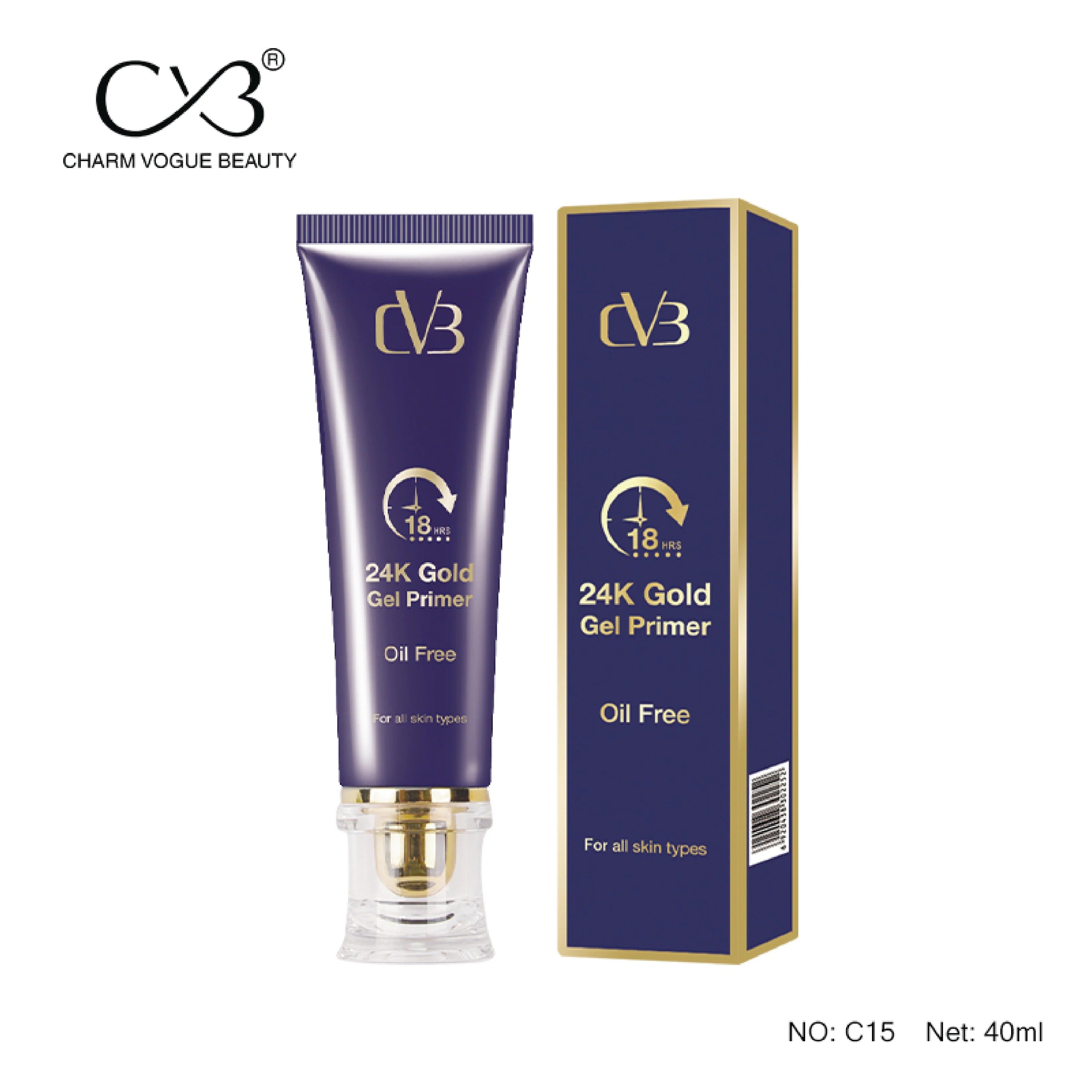 CVB 24K Gold Gel Primer for Pores Minimization, Anti-Ageing Oil-Free & Fragrance-Free Makeup Base (Gold, 40ml) C15
